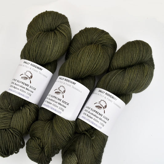4 ply Supreme Sock Yarn Hand Dyed Dark Lichen| Sock Yarn | Sally Ridgway | Shop Wool, Felt and Fibre Online