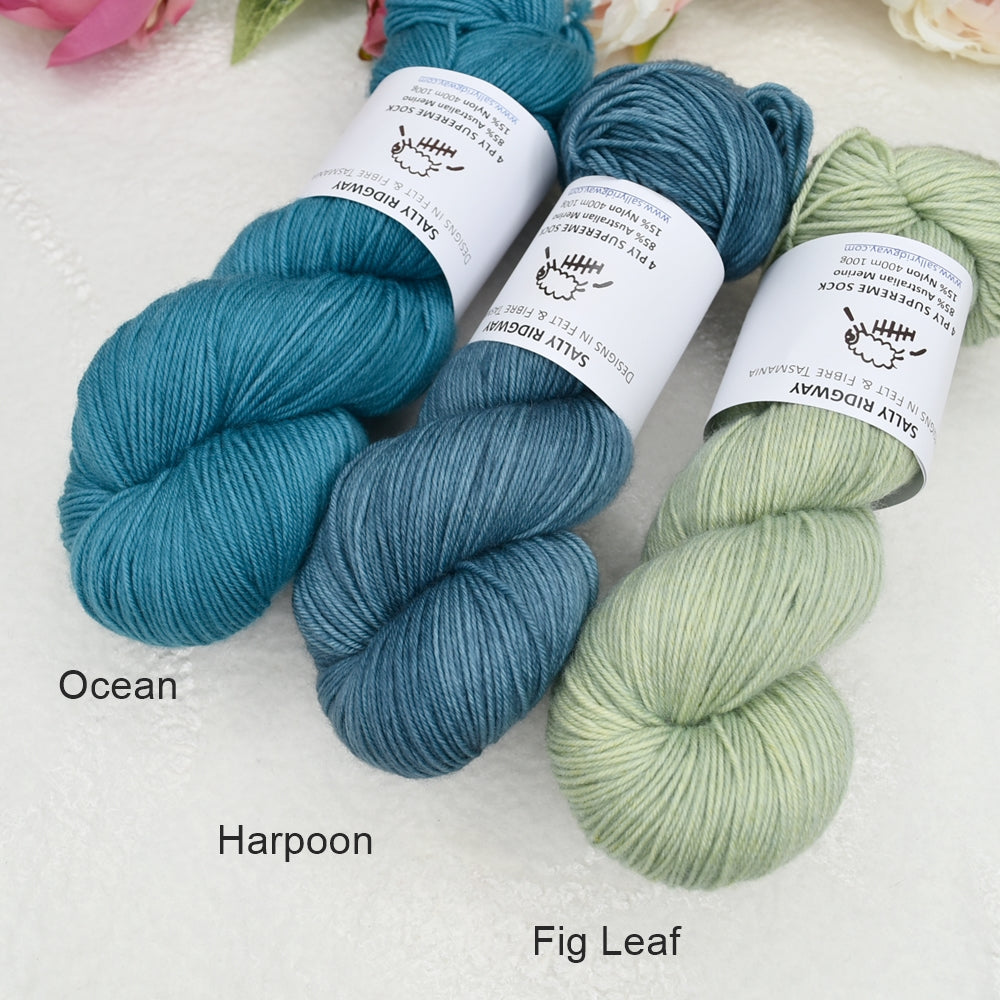 4 ply Supreme Sock Yarn Hand Dyed Harpoon| Sock Yarn | Sally Ridgway | Shop Wool, Felt and Fibre Online