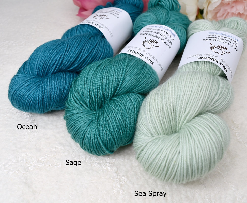 4 ply Supreme Sock Yarn Hand Dyed Ocean| Sock Yarn | Sally Ridgway | Shop Wool, Felt and Fibre Online