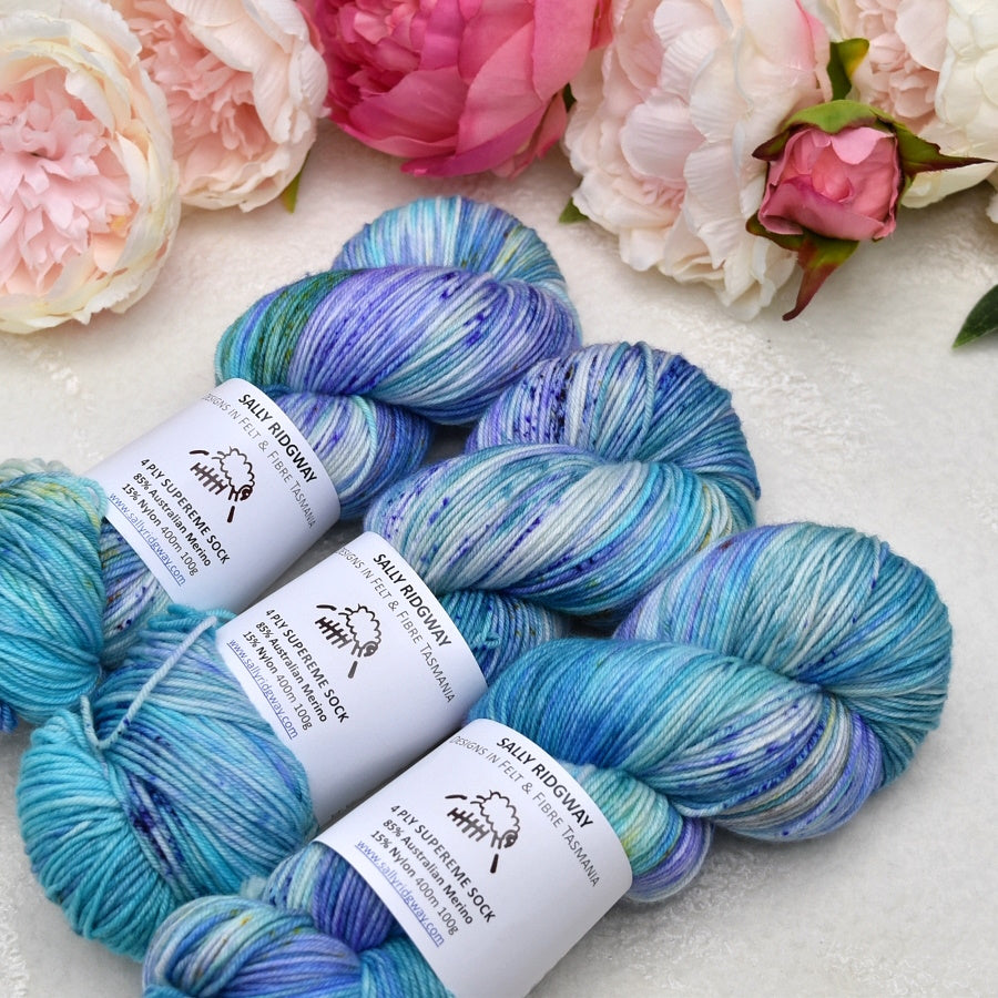 4 ply Supreme Sock Yarn Hand Dyed Purple Opals| Sock Yarn | Sally Ridgway | Shop Wool, Felt and Fibre Online