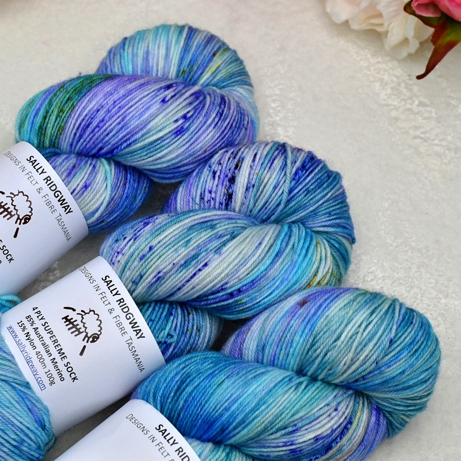 4 ply Supreme Sock Yarn Hand Dyed Purple Opals| Sock Yarn | Sally Ridgway | Shop Wool, Felt and Fibre Online