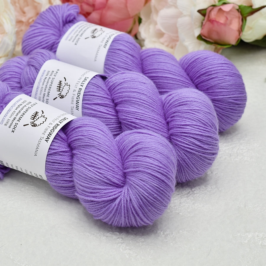 4 ply Supreme Sock Yarn Hand Dyed Royal Lavender| Sock Yarn | Sally Ridgway | Shop Wool, Felt and Fibre Online