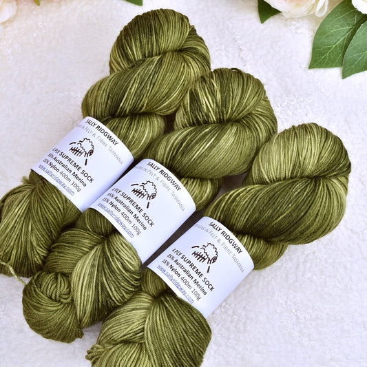 4 ply Supreme Sock Yarn Hand Dyed Spinach Leaves| Sock Yarn | Sally Ridgway | Shop Wool, Felt and Fibre Online