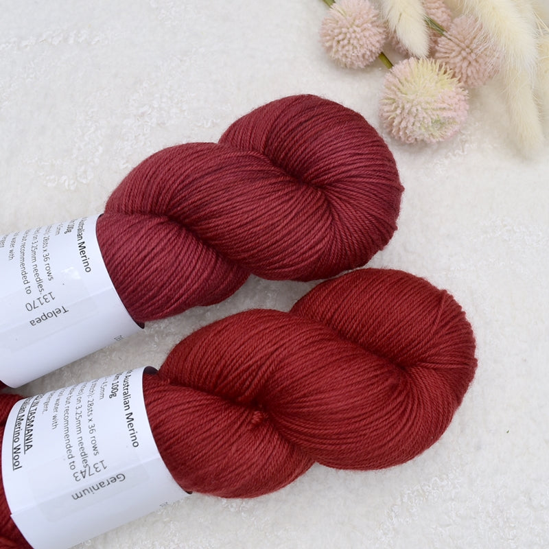 4 ply Supreme Sock Yarn Hand Dyed Geranium| Sock Yarn | Sally Ridgway | Shop Wool, Felt and Fibre Online