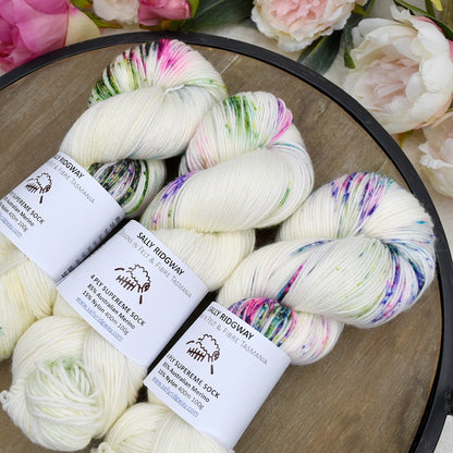 4 ply Supreme Sock Yarn Hand Dyed White Rainbow 13382| Sock Yarn | Sally Ridgway | Shop Wool, Felt and Fibre Online