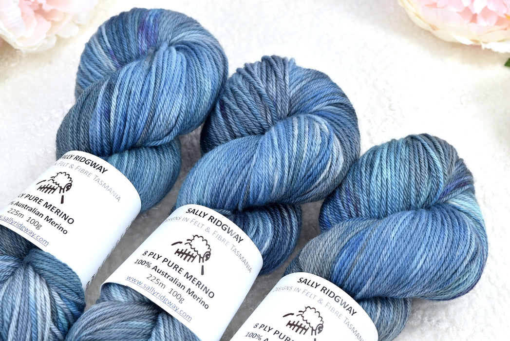 8 Ply DK Pure Merino Wool Yarn in Midnight Blues| 8 ply Pure Merino Yarn | Sally Ridgway | Shop Wool, Felt and Fibre Online