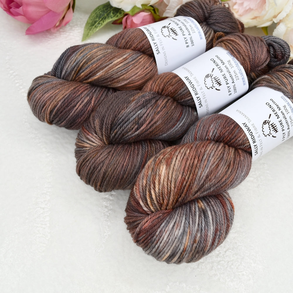 8 Ply DK Pure Merino Wool Yarn in Orange Chocolate| 8 ply Pure Merino Yarn | Sally Ridgway | Shop Wool, Felt and Fibre Online