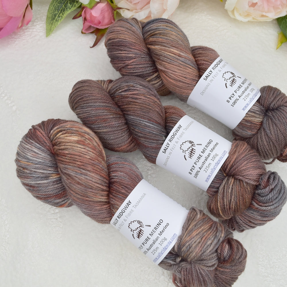 8 Ply DK Pure Merino Wool Yarn in Orange Chocolate| 8 ply Pure Merino Yarn | Sally Ridgway | Shop Wool, Felt and Fibre Online