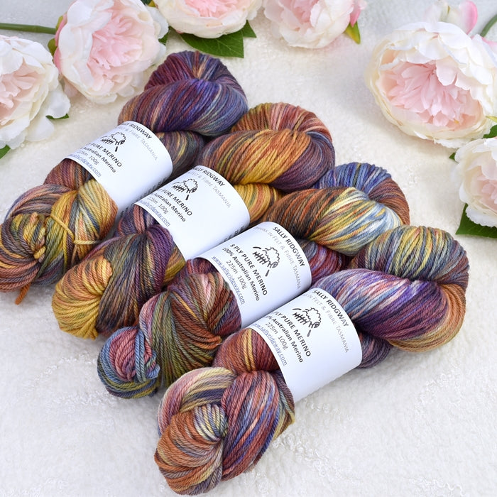 8 Ply DK Pure Merino Wool Yarn in Stained Glass| 8 ply Pure Merino Yarn | Sally Ridgway | Shop Wool, Felt and Fibre Online