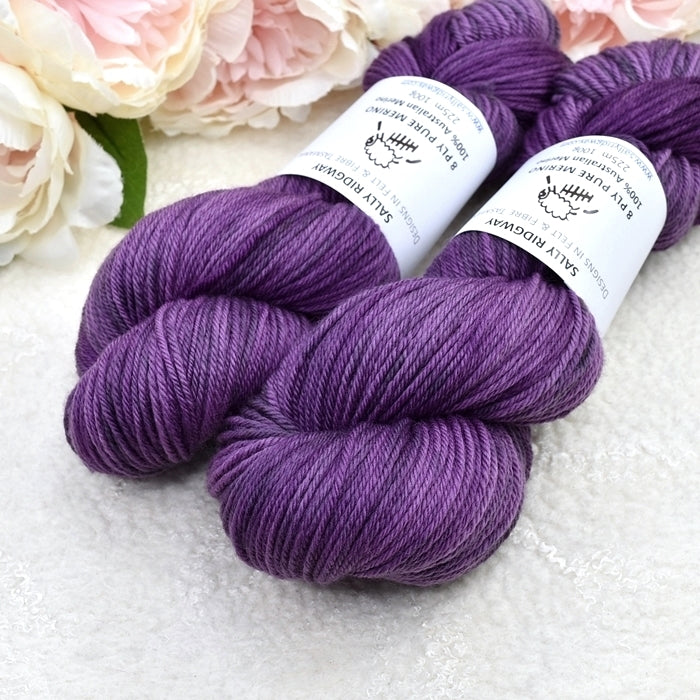 8 Ply Merino Wool Yarn Hand Dyed in Bruised Aubergine| 8 ply Pure Merino Yarn | Sally Ridgway | Shop Wool, Felt and Fibre Online