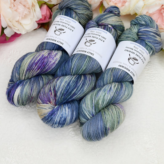 8 Ply Pure Merino Wool Knitting Yarn Hand Dyed Stormy Sea| 8 ply Pure Merino Yarn | Sally Ridgway | Shop Wool, Felt and Fibre Online