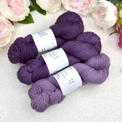 8 Ply Pure Merino Wool Yarn Hand Dyed in Aubergine| 8 ply Pure Merino Yarn | Sally Ridgway | Shop Wool, Felt and Fibre Online