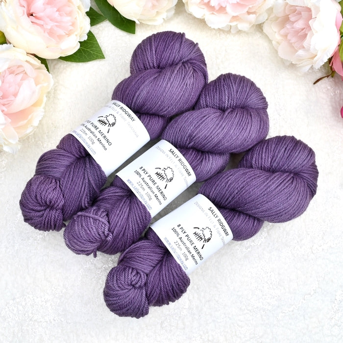8 Ply Pure Merino Wool Yarn Hand Dyed in Native Plum| 8 ply Pure Merino Yarn | Sally Ridgway | Shop Wool, Felt and Fibre Online
