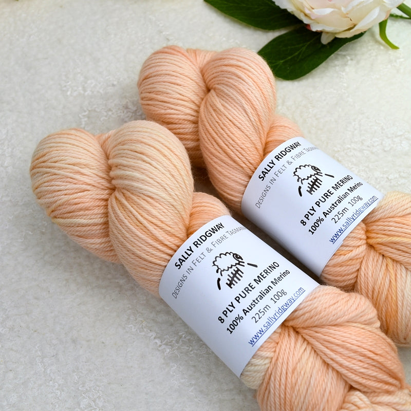 8 Ply Pure Merino Wool Yarn in Pale Apricot| 8 ply Pure Merino Yarn | Sally Ridgway | Shop Wool, Felt and Fibre Online
