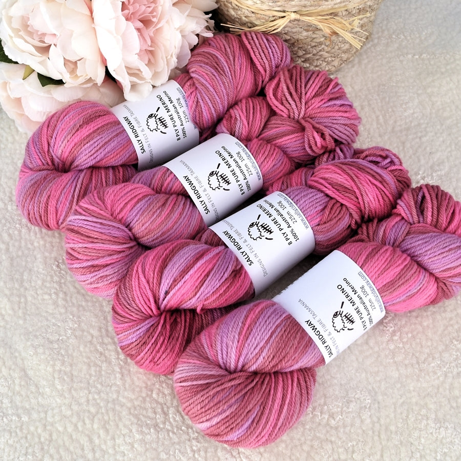 8 Ply Pure Merino Wool Yarn in Pink Daisy 13253| 8 ply Pure Merino Yarn | Sally Ridgway | Shop Wool, Felt and Fibre Online