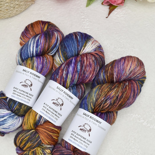 8 ply Supreme Sock in Stained Glass| 8 Ply Supreme Sock | Sally Ridgway | Shop Wool, Felt and Fibre Online