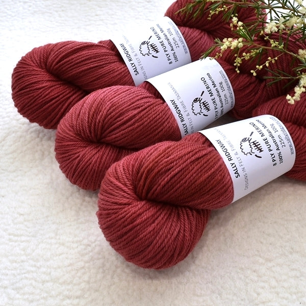 8 Ply Pure Merino Wool Yarn in Native Cherry| 8 ply Pure Merino Yarn | Sally Ridgway | Shop Wool, Felt and Fibre Online