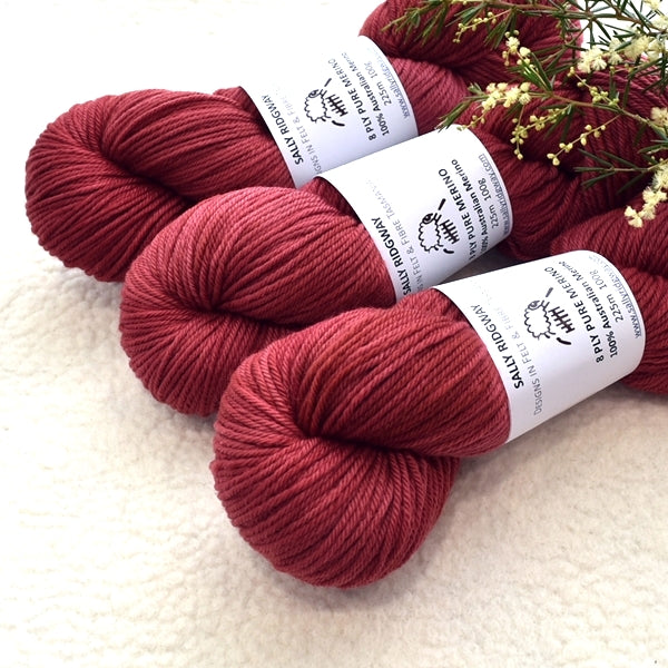 8 Ply Pure Merino Wool Yarn in Native Cherry| 8 ply Pure Merino Yarn | Sally Ridgway | Shop Wool, Felt and Fibre Online