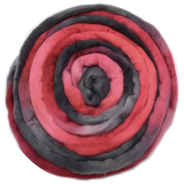 Tasmanian Merino Wool Combed Top (Roving) Hand Dyed Red and Black 12770-Merino Wool Tops-1-100 Grams-Sally Ridgway Designs in Felt &amp; Fibre