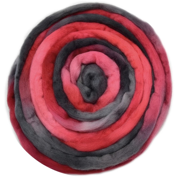 Tasmanian Merino Wool Combed Top (Roving) Hand Dyed Red and Black 12770-Merino Wool Tops-2-100 Grams-Sally Ridgway Designs in Felt &amp; Fibre