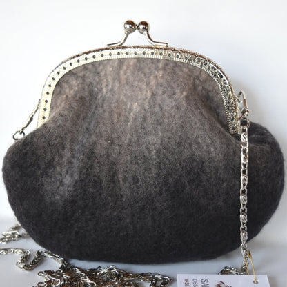 Black & Brown Clutch Evening Bag in Wool Felt 11734| Wool Felt Bags | Sally Ridgway | Shop Wool, Felt and Fibre Online