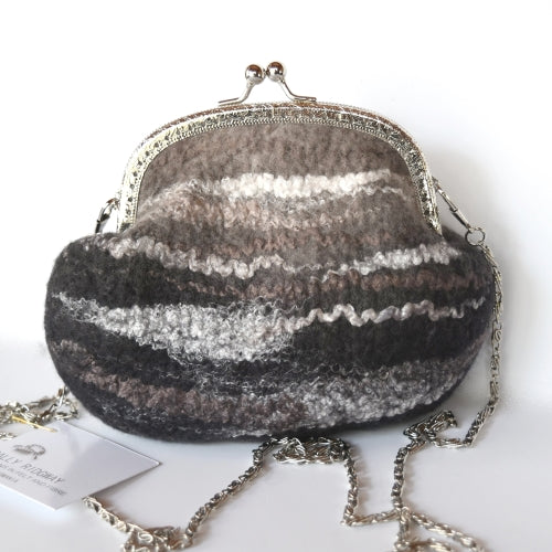 Black & Brown Clutch Evening Bag in Wool Felt 11734| Wool Felt Bags | Sally Ridgway | Shop Wool, Felt and Fibre Online