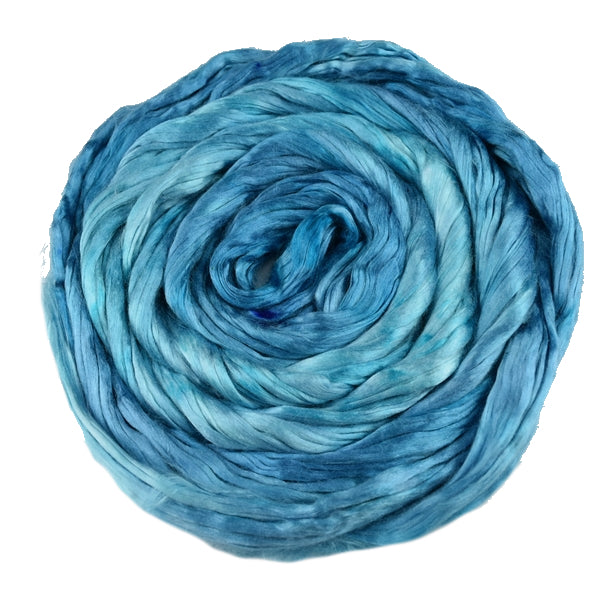 Mulberry Silk Roving Hand Dyed in Aqua Marine 13100| Silk Roving/Sliver | Sally Ridgway | Shop Wool, Felt and Fibre Online