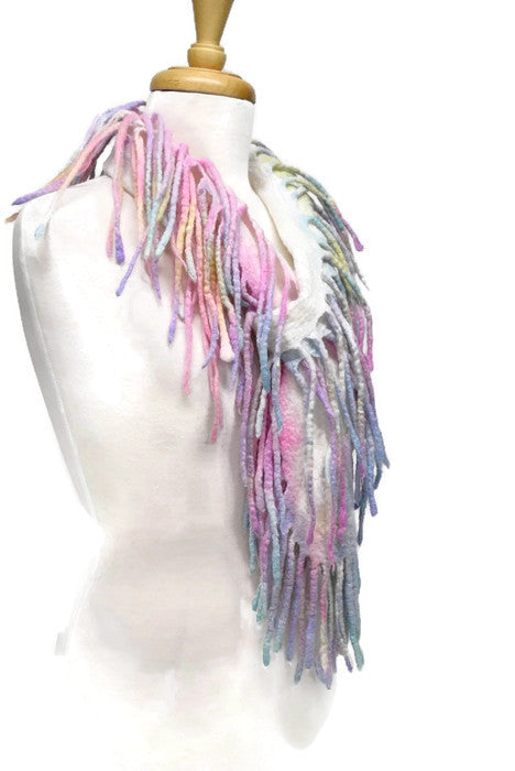 Shaggy Boa Wool Felt Scarf in Soft Rainbow 12931| Wool Felt Scarves | Sally Ridgway | Shop Wool, Felt and Fibre Online