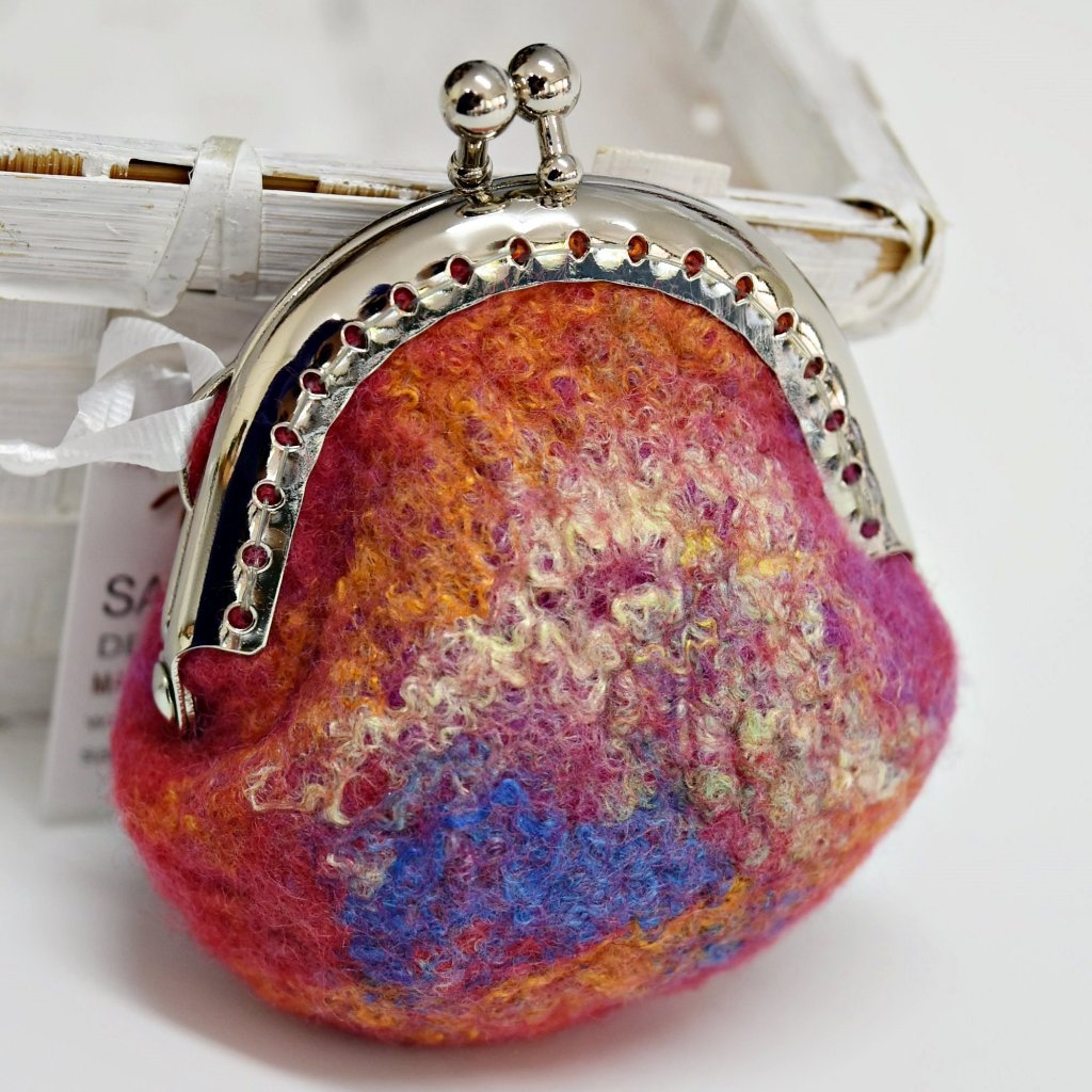 Wool Felted Coin Purse Handmade Kiss Lock Purse Multi 12543-Coin Purse-1-Sally Ridgway Designs in Felt &amp; Fibre