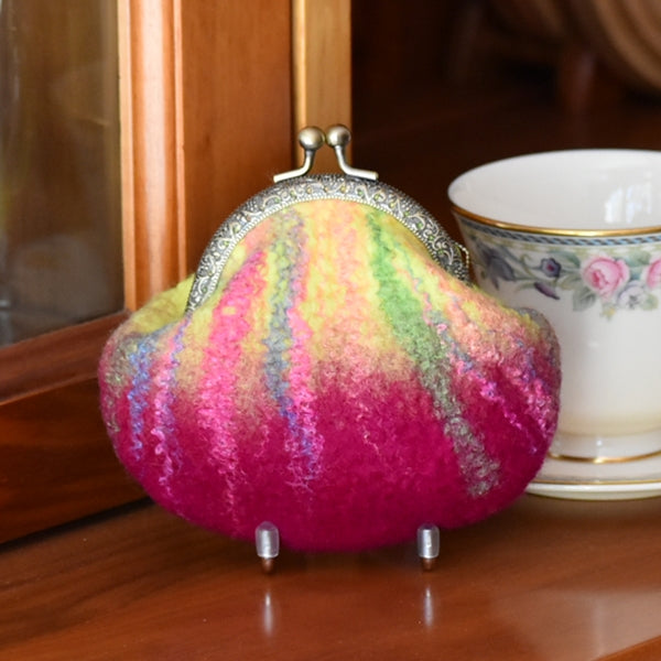 Wool Felted Coin or Accessory Purse in Raspberry 12300-Coin Purse-2-Sally Ridgway Designs in Felt &amp; Fibre