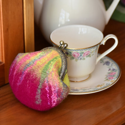 Wool Felted Coin or Accessory Purse in Raspberry 12300-Coin Purse-4-Sally Ridgway Designs in Felt &amp; Fibre