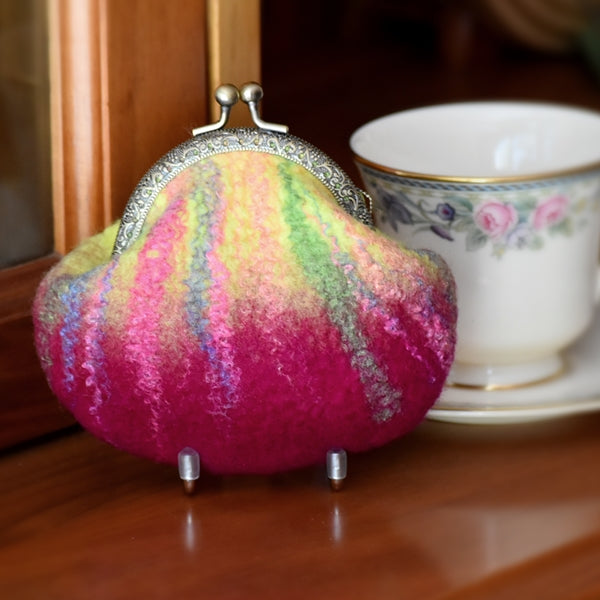 Wool Felted Coin or Accessory Purse in Raspberry 12300-Coin Purse-1-Sally Ridgway Designs in Felt &amp; Fibre