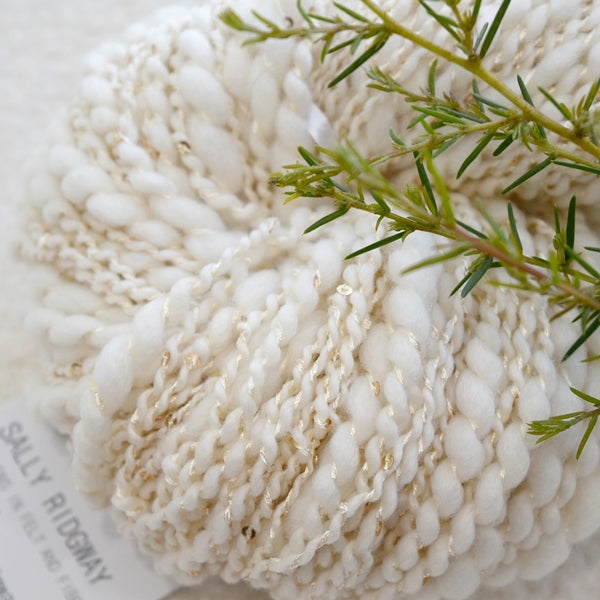 Hand Spun Chunky Merino Wool Yarn Thick & Thin with Sequins Natural White 11651| Hand Spun Yarn | Sally Ridgway | Shop Wool, Felt and Fibre Online