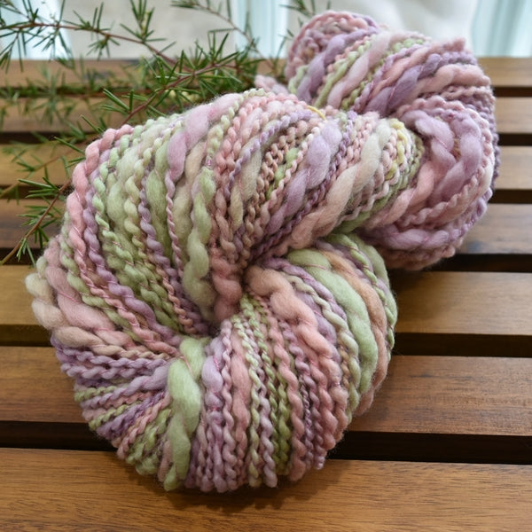 Hand Spun Chunky Tasmanian Merino Yarn Thick and Thin - Floral Cream 13075| Hand Spun Yarn | Sally Ridgway | Shop Wool, Felt and Fibre Online