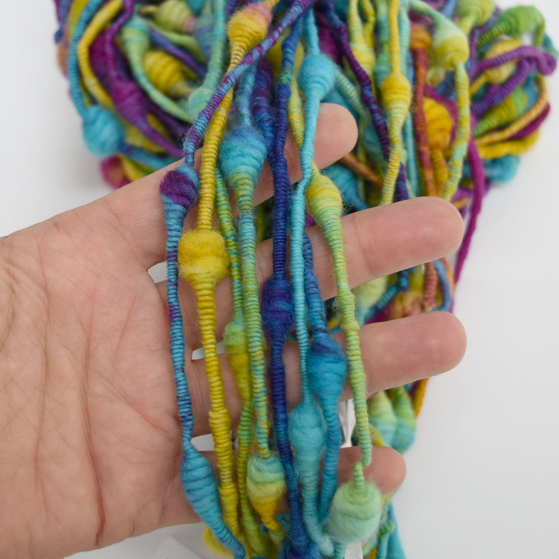 Hand Spun Rainbow Supercoil Art Yarn 12994| Hand Spun Yarn | Sally Ridgway | Shop Wool, Felt and Fibre Online