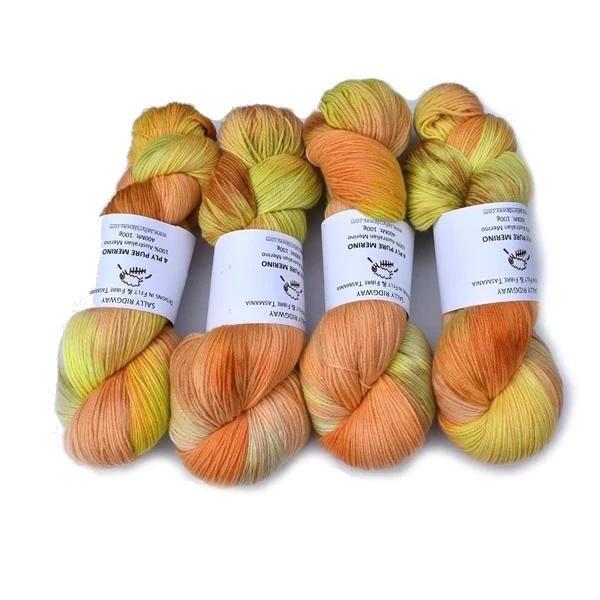 4 Ply Pure Australian Merino Wool Yarn Hand Dyed Cantaloupe 12932| 4 Ply Pure Merino Yarn | Sally Ridgway | Shop Wool, Felt and Fibre Online