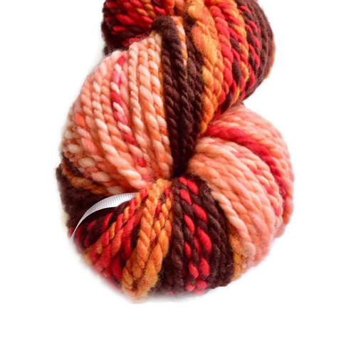 Hand Spun Yarn Chunky Australian Merino Wool Yarn Brown Red Orange 12553-Hand Spun Yarn-1-Sally Ridgway Designs in Felt &amp; Fibre