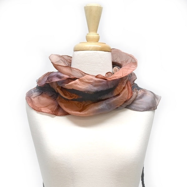 Nuno Felt Silk Art Scarf in Brown, Burnt Orange and Grey 12733| Wool Felt Scarves | Sally Ridgway | Shop Wool, Felt and Fibre Online