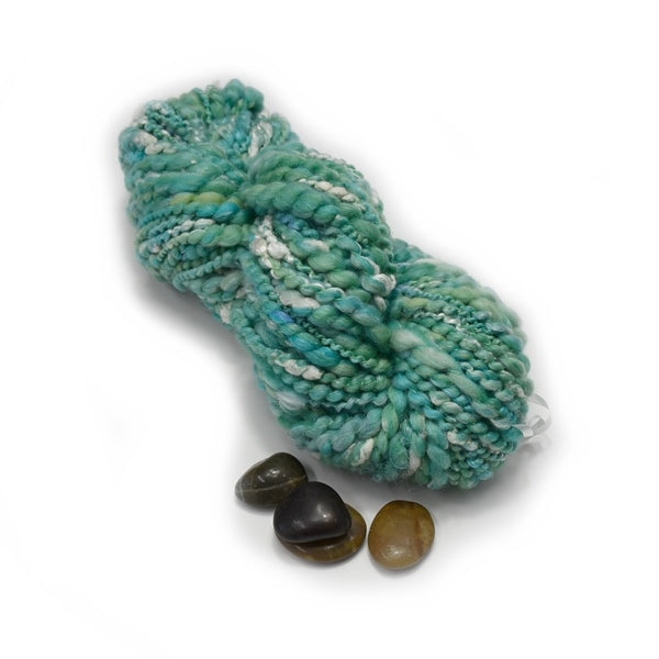 Hand Spun Australian Merino Wool Chunky Art Yarn in Opal Blue Green 12736-Hand Spun Yarn-2-Sally Ridgway Designs in Felt &amp; Fibre