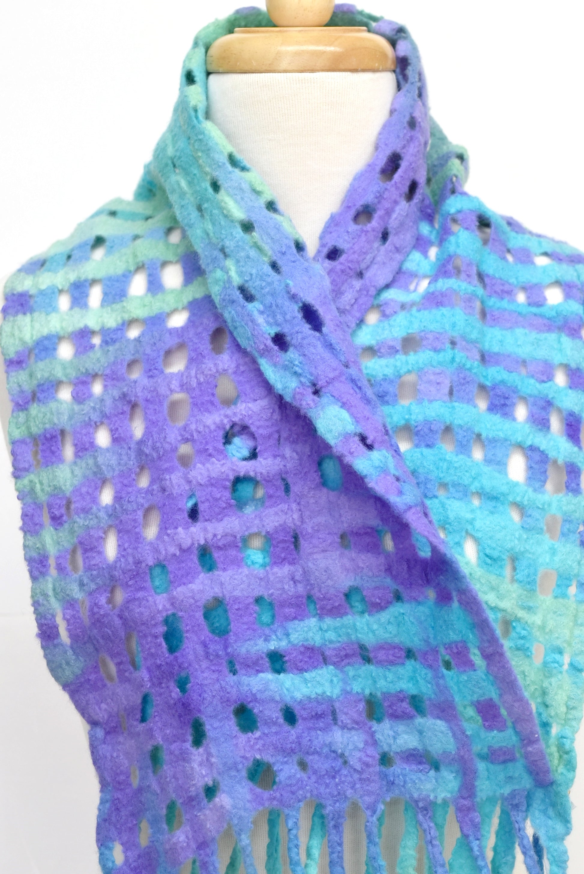 Merino Wool Felt Scarf Wrap Purple Blue Green Australian 12260-Wool Felt Scarves-3-Sally Ridgway Designs in Felt &amp; Fibre