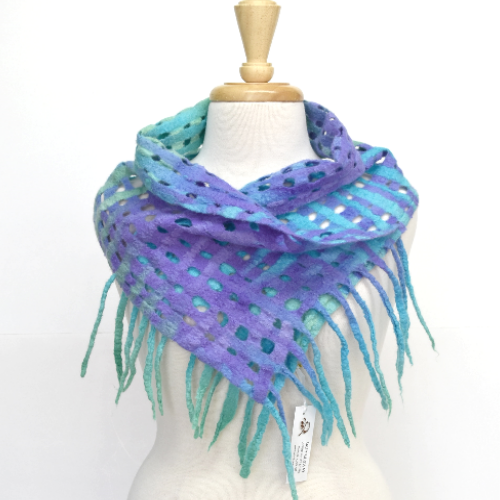 Merino Wool Felt Scarf Wrap Purple Blue Green Australian 12260-Wool Felt Scarves-1-Sally Ridgway Designs in Felt &amp; Fibre