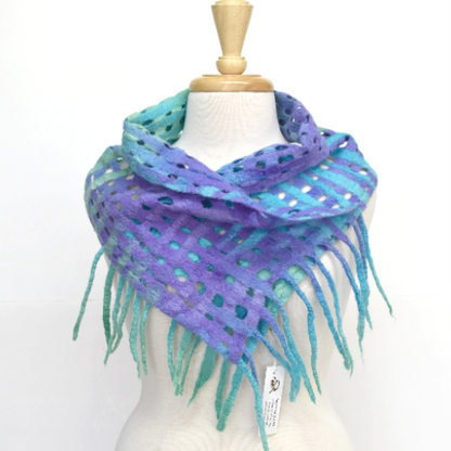 Merino Wool Felt Scarf Wrap Purple Blue Green Australian 12260-Wool Felt Scarves-1-Sally Ridgway Designs in Felt &amp; Fibre