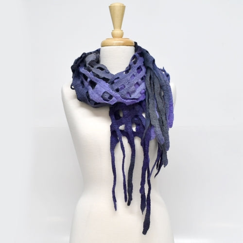 Merino Wool Felt Scarf Wrap Shawl in Deep Purple Charcoal 11568| Wool Felt Scarves | Sally Ridgway | Shop Wool, Felt and Fibre Online