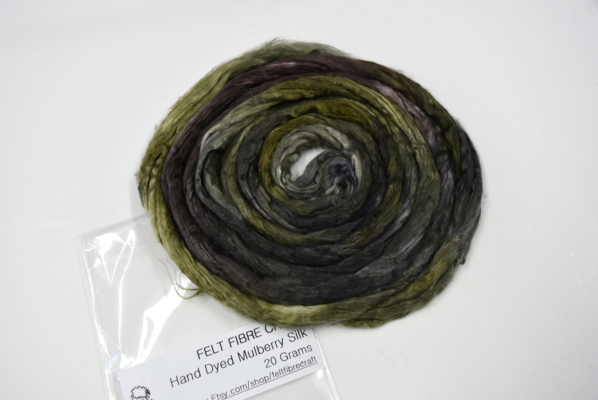 Mulberry Silk Roving Top Hand Dyed 20 gram Charcoal Olive Brown 12203-2-Sally Ridgway Designs in Felt &amp; Fibre