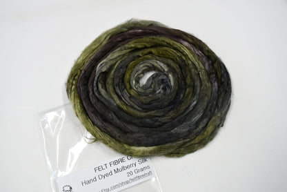 Mulberry Silk Roving Top Hand Dyed 20 gram Charcoal Olive Brown 12203-2-Sally Ridgway Designs in Felt &amp; Fibre