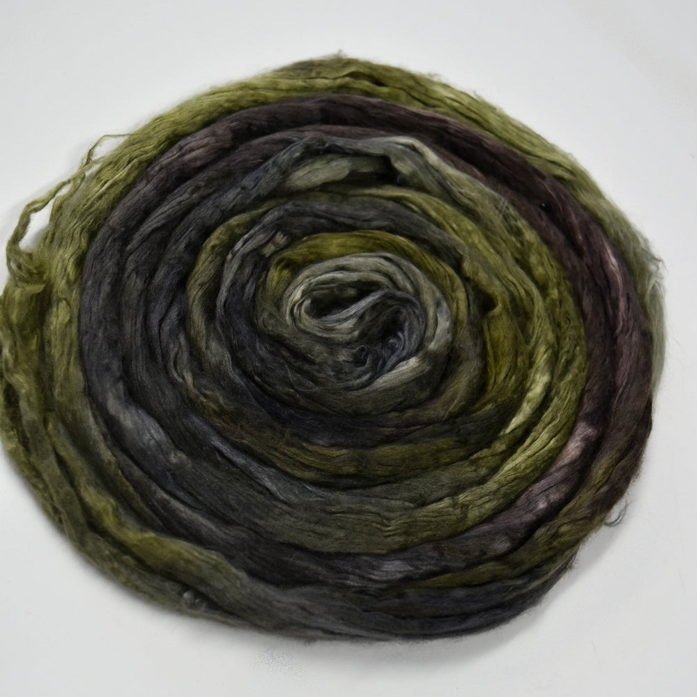 Mulberry Silk Roving Top Hand Dyed 20 gram Charcoal Olive Brown 12203-4-Sally Ridgway Designs in Felt &amp; Fibre