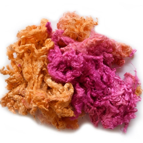 Mulberry Silk Throwster Waste Fibre Pink Orange Mix 20 grams 12620| Silk Throwster | Sally Ridgway | Shop Wool, Felt and Fibre Online