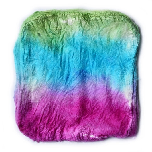 Silk Hankies Mawata Squares Hand Dyed Rainbow Mix 12274| Silk Hankies | Sally Ridgway | Shop Wool, Felt and Fibre Online