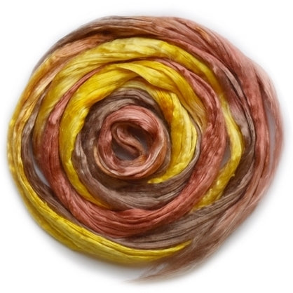 Mulberry Silk Roving Hand Dyed in Mexican Yellow 20 Grams 12809| Silk Roving/Sliver | Sally Ridgway | Shop Wool, Felt and Fibre Online