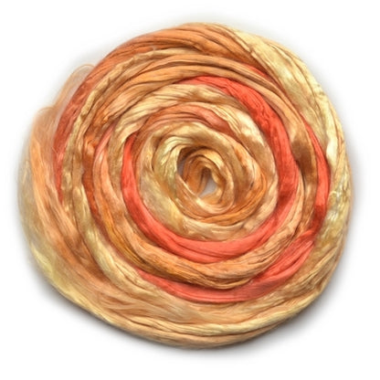 Mulberry Silk Roving Hand Dyed in Orange and Yellow 20 Grams 12811| Silk Roving/Sliver | Sally Ridgway | Shop Wool, Felt and Fibre Online